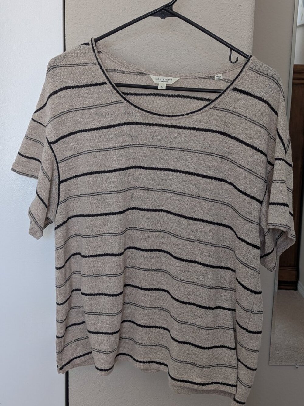 Max Studio London Short-Sleeved Striped Lightweight Knit T-Shirt- Size L